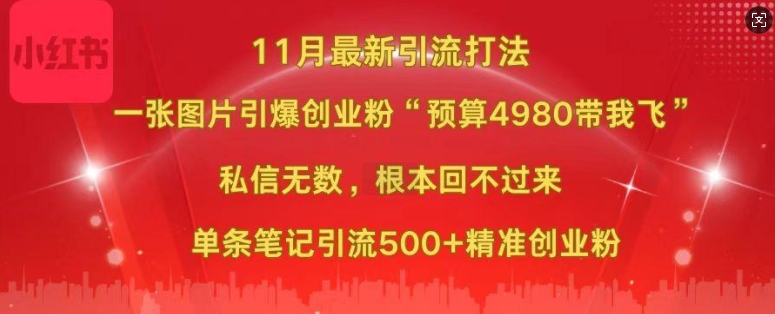 小红书11月最新图片打粉，一张图片引爆创业粉，单条引流500+精准创业粉