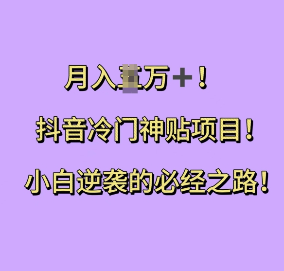 抖音冷门神贴项目，小白逆袭的必经之路