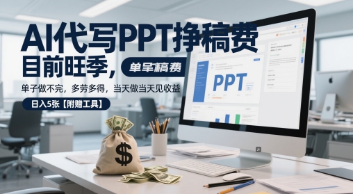 AI代写PPT挣稿费，单子做不完，多劳多得，当天做当天见收益【附赠工具】