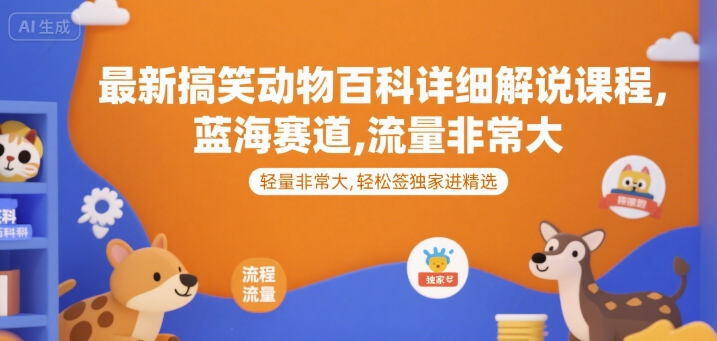 最新搞笑动物百科详细解说课程，蓝海赛道，流量非常大，轻松签独家进精选【揭秘】