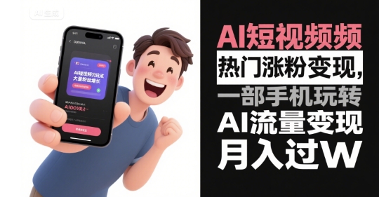 AI短视频热门涨粉变现，一部手机玩转AI流量变现