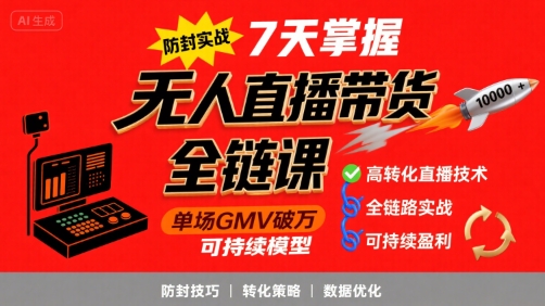 李哥·无人直播带货全链防封实战课，7天掌握高转化直播技术，实现单场GMV破万可持续模型
