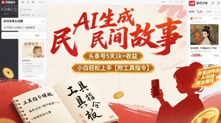 AI生成民间故事，头条号5天1k+小白轻松上手【附工具指令】