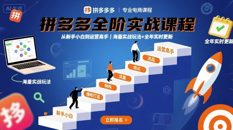 大炮拼多多全阶实战课程,从新手小白到运营高手,海量实战玩法+全年实时更新【2025年9月更新】