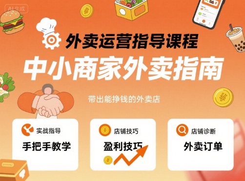 六六外卖运营指导课程,中小商家外卖指南,手把手带出能挣钱的外卖店