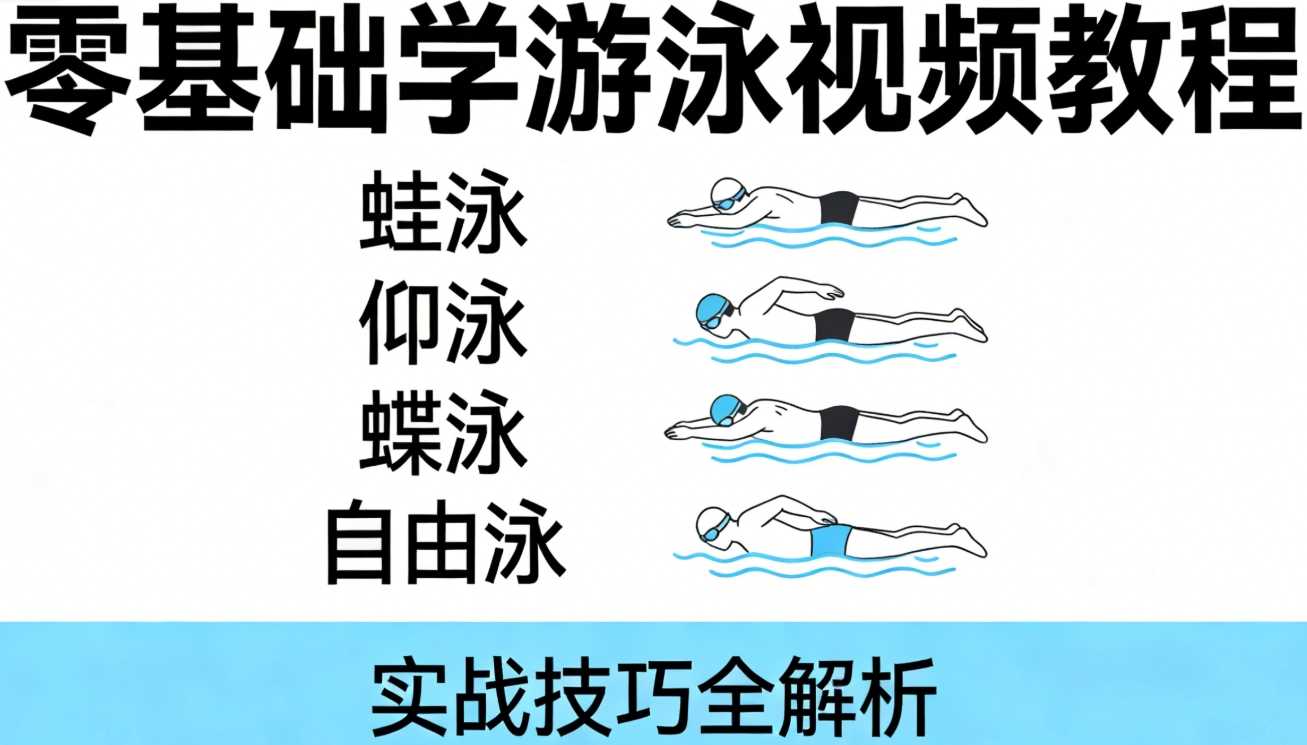 零基础学游泳视频教程蛙泳仰泳蝶泳自由泳等实战技巧