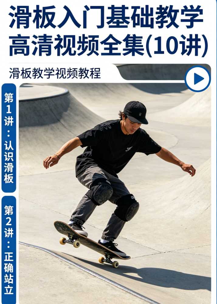 滑板教学视频教程,滑板入门基础教学高清视频全集(10讲)