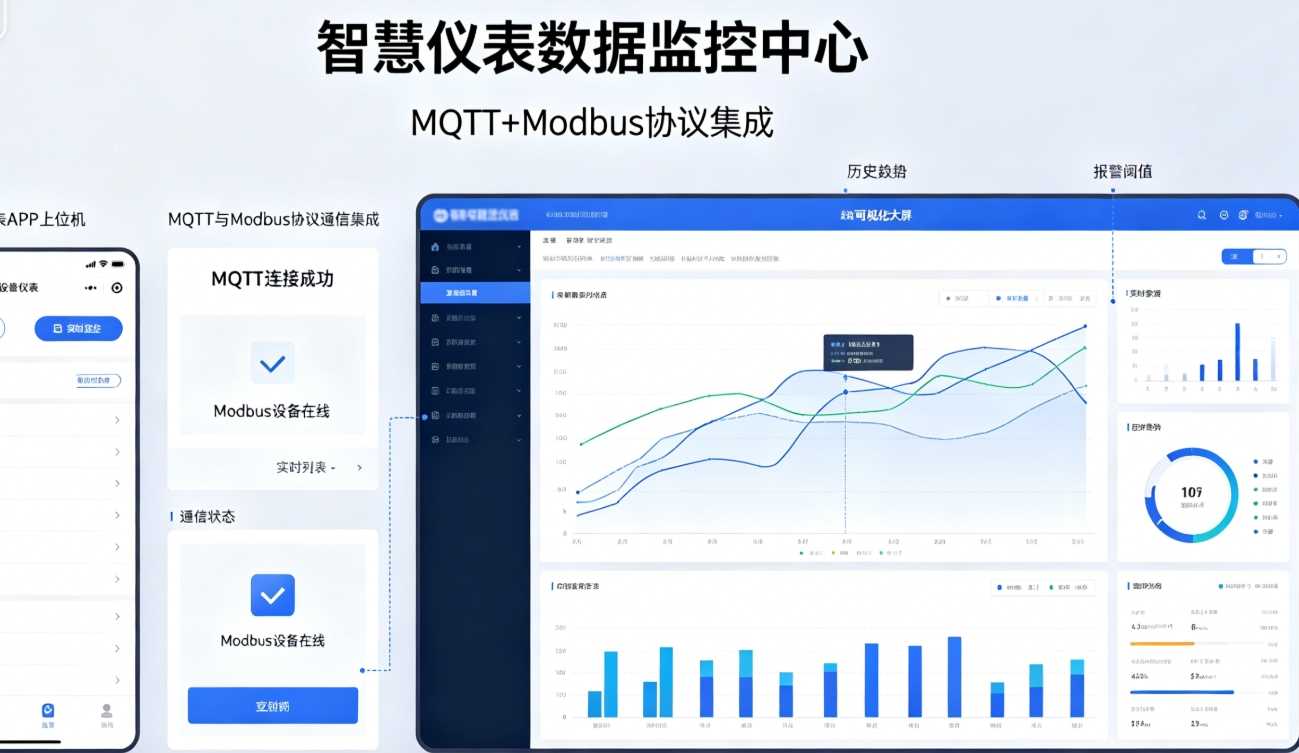 智慧仪表APP上位机+mqtt+modbus+数据可视化大屏（项目源码下载）价值998元