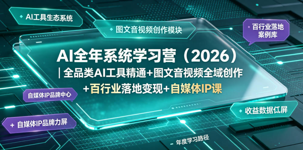 AI全年系统学习营(2026)全品类AI工具精通+图文音视频全域创作+百行业落地变现+自媒体IP打造年度进阶大课