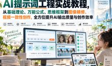AI提示词工程实战教程，从基础理论、万能公式、思维框架到图像精修、视频一致性创作，全方位提升AI输出质量与创作效率