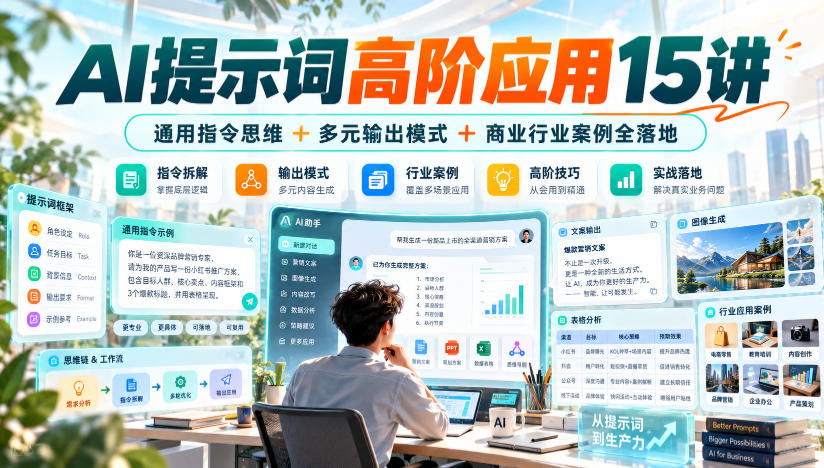AI提示词高阶应用15讲通用指令思维+多元输出模式+商业行业案例全落地