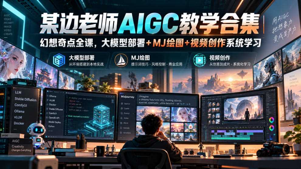 AIGC教学合集幻想奇点全课，大模型部署+MJ绘图+视频创作系统学习