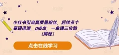 小红书引流高质量粉丝,后续多个变现渠道,0成本,一单赚三位数【揭秘】
