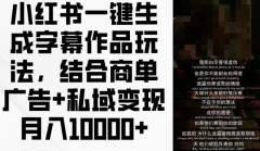 小红书一键生成字幕作品玩法,结合商单广告+私域变现