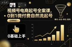视频号电商起号全案课,0到1微付费自然流起号
