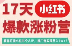 17天小红书爆款涨粉营(广告变现方向),教你打造小红书博主IP、接广告变现的