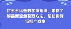 拼多多运营必学体系课,带你了解最新流量获取方法、帮助你降低推广成本
