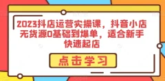 2024抖音小店无货源0基础到新手爆单