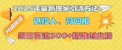 2025年最新独家引流方法,低投入高回报?当日引流300+精准创业粉