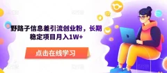 野路子信息差引流创业粉,长期稳定项目月入1W+