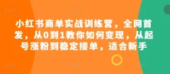 小红书商单实战训练营,全网首发,从0到1教你如何变现,从起号涨粉到稳定接单,适合新手