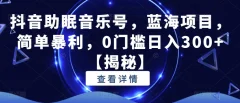 抖音助眠音乐号,蓝海项目,简单暴利,0门槛日入300+【揭秘】