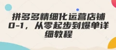 拼多多精细化运营店铺0-1,从零起步到爆单详细教程