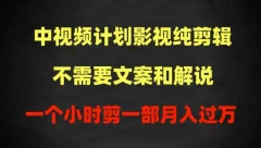 中视频计划影视纯剪辑,不需要文案和解说,一个小时剪一部,100%过原创月入过万