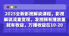 2025全新影视解说课程,影视解说流量变现,发视频有播放量就有收益,万播收益在10-20