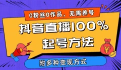抖音直播100%起号方法 0粉丝0作品当天破千人在线 多种变现方式