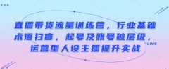 直播带货流量训练营,行业基础术语扫盲,起号及账号破层级,运营型人设主播提升实战
