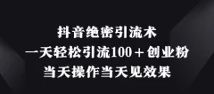 抖音绝密引流术,一天轻松引流100+创业粉,当天操作当天见效果