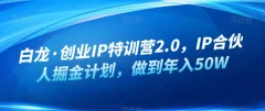 白龙·创业IP特训营2.0,IP合伙人掘金计划,做到年入50W