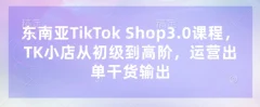 东南亚TikTok Shop3.0课程,TK小店从初级到高阶,运营出单干货输出