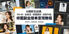 AI摄影实战课,PS+AI全技法修图提效创意升级,修图副业接单变现教程