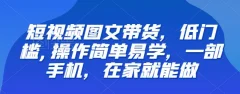 短视频图文带货,低门槛,操作简单易学,一部手机,在家就能做