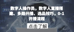 数字人操作员,数字人直播搭建、多路开播、选品技巧,0-1开播流程