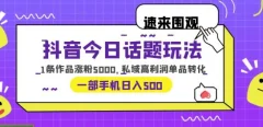 抖音今日话题玩法,1条作品涨粉5000,私域高利润单品转化一部手机日入500【揭秘】