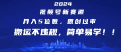 2024视频号新赛道,月入5位数+,原创过审,搬运不违规,简单易学
