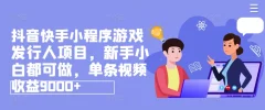 抖音快手网賺小程序涨粉游戏发行人项目,新手小白都可做