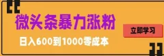 微头条暴力涨粉技巧搬运文案就能涨几万粉丝,简单0成本,日赚600【揭秘】